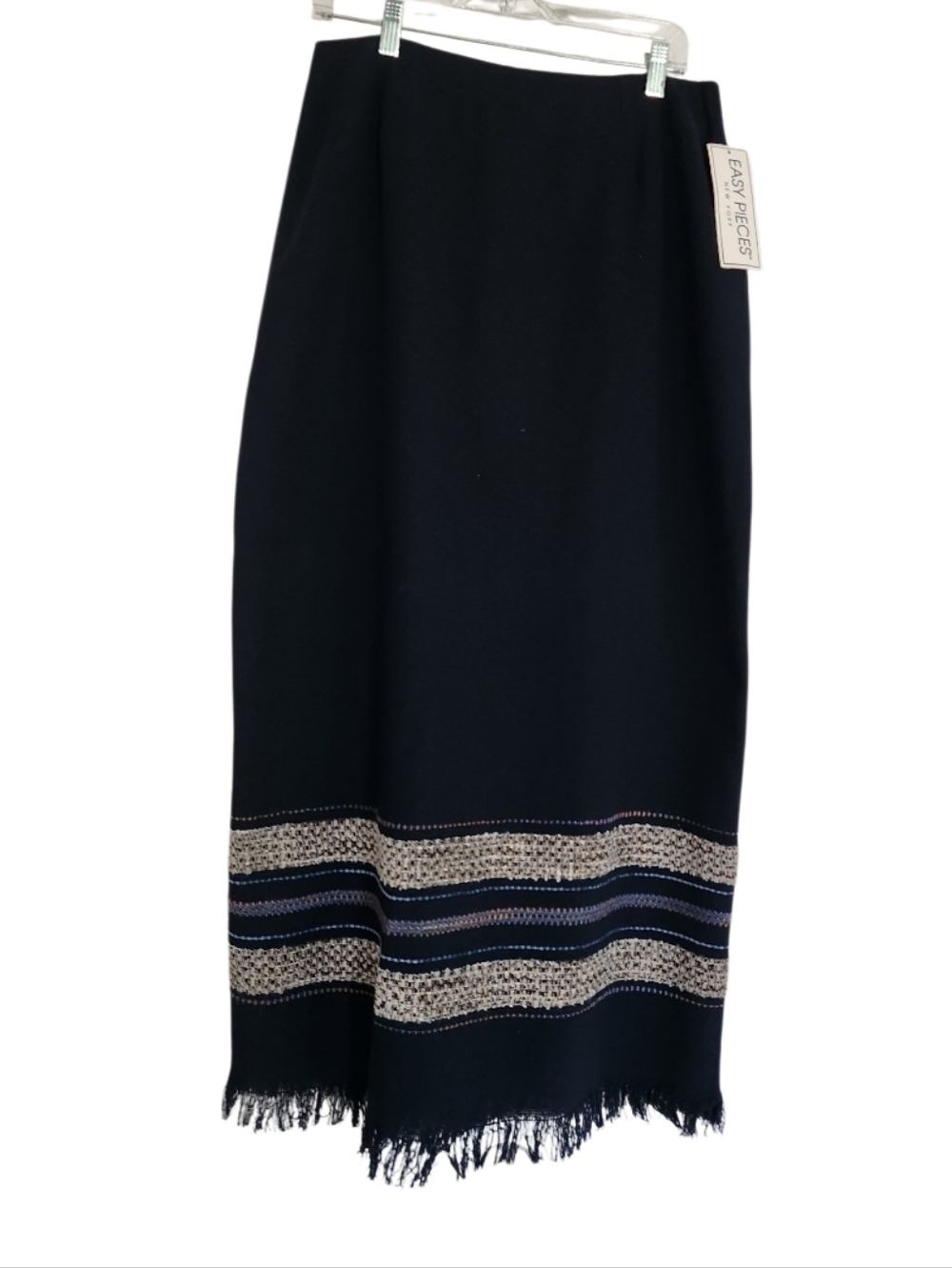 Navy Blue Midi Skirt with Fringe Hem Sz 12 Nwt
